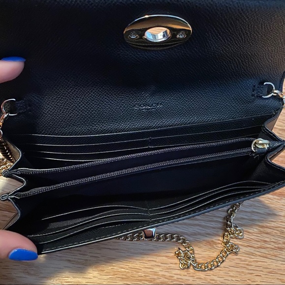 COACH Small Black Leather Purse with Gold Chain - Picture 2 of 11